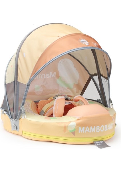Mambobaby Bebekler Için Dondurma Desenli Güneş Korumalı -Gölgelikli Emniyet Kilitli Güvenli Çocuk Yüzme Can Simidi