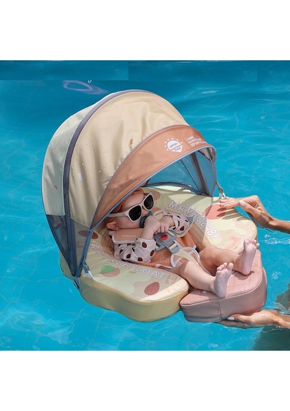 Mambobaby Bebekler Için Dondurma Desenli Güneş Korumalı -Gölgelikli Emniyet Kilitli Güvenli Çocuk Yüzme Can Simidi