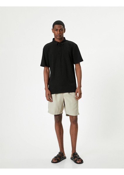 4SAM10001MK 999 Sıyah Erkek Jersey Kısa Kollu Basıc Polo T-Shırt