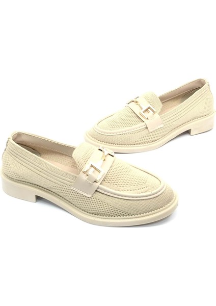 Feles Toka Detaylı Triko Loafer Kadın Babet Ayakkabı