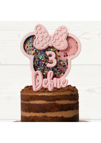 Minnie Mouse Temalı Kişiye Özel Kız Çocuk Doğum Günü Pasta Süsü (21X19CM)