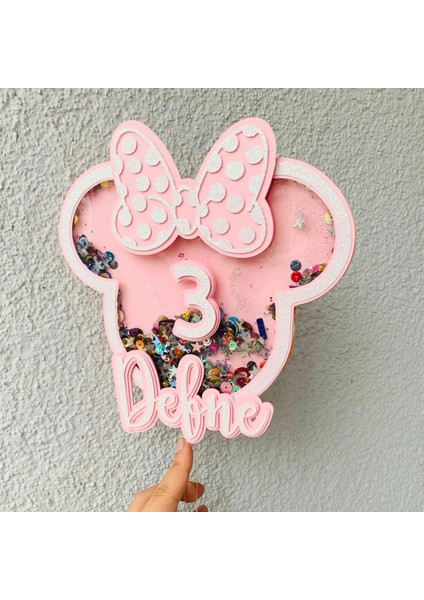 Minnie Mouse Temalı Kişiye Özel Kız Çocuk Doğum Günü Pasta Süsü (21X19CM) fırsatları