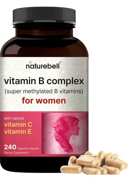 Vitamin B Complex For Women Super Methylated B12 Folate Biotin Choline Vitamin C Vitamin E 240 Kapsul