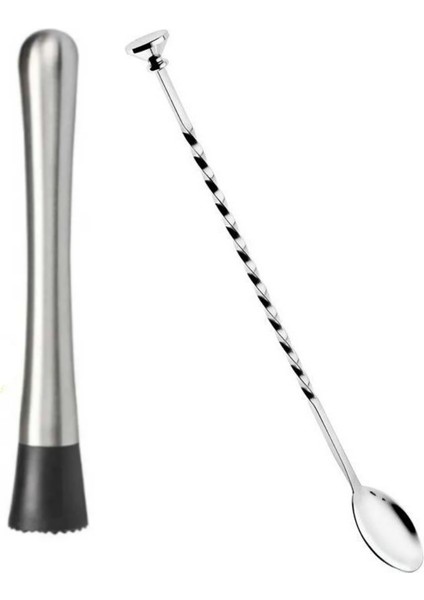 Kokteyl Seti 3lü Mojito Tokmağı + Tokmaklı Bar Kaşığı + Jigger 3/4.5 cl Bar Tokmağı Kaşığı Ölçeği fiyatları