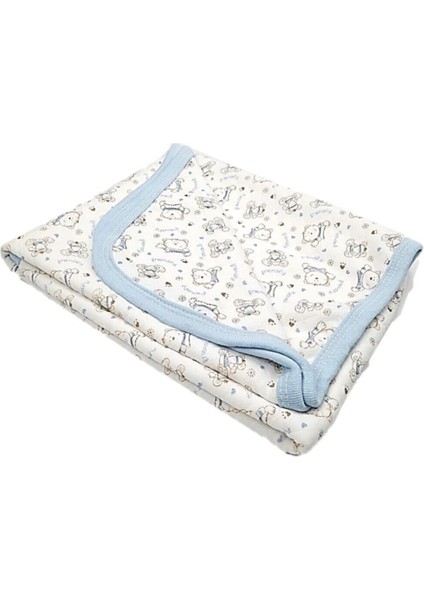 Ayıcık Desenli Bebek Tek Kat Kapitone Battaniye Kundak 80X90 cm Mavi