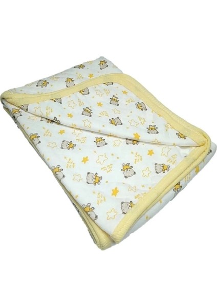Ayıcık Desenli Bebek Tek Kat Kapitone Battaniye Kundak 80X90 cm Sarı