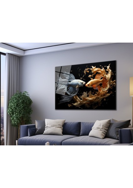 Balık Rüyasi Dekorati̇f Yatay Cam Tablo, Oturma Odası, Ofi̇s,tablo,cam Tablo