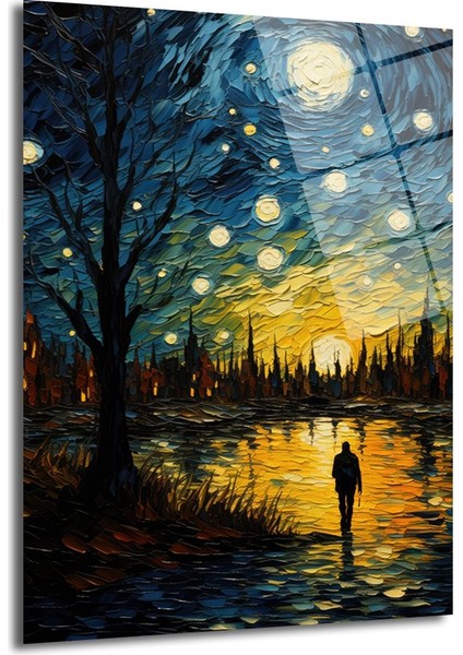 Van Gogh Temalı Yalnızlık Di̇key Dekorati̇f Cam Tablo