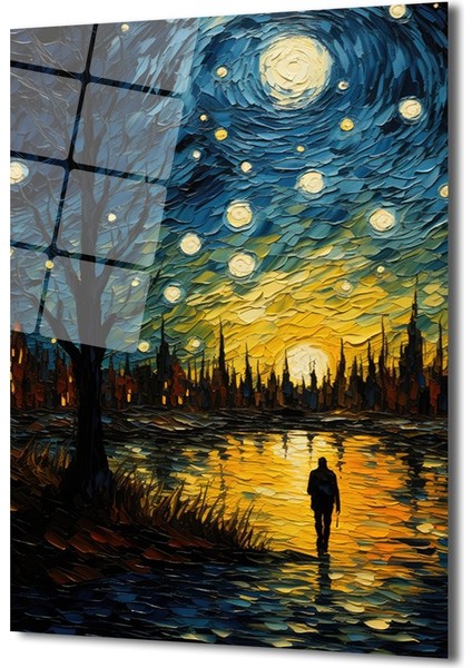 Van Gogh Temalı Yalnızlık Di̇key Dekorati̇f Cam Tablo fiyatları