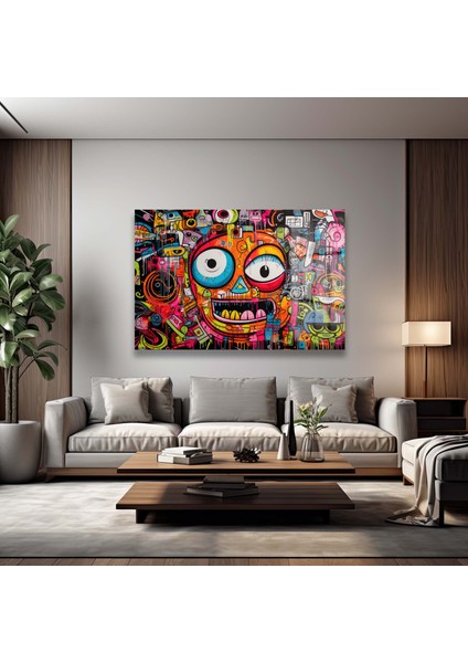 Soyut Renkli̇ Graffi̇ti̇ Yüz Dekorati̇f Yatay Cam Tablo fiyatları