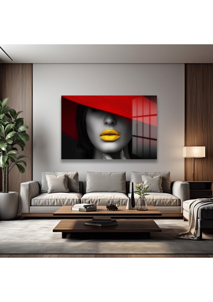 Kırmızı Şapkalı Kadın Cam Tablo modelleri