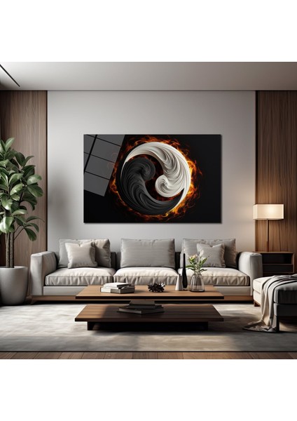 Alevli̇ Yi̇ng Yang Dekorati̇f Yatay Cam Tablo, Ev, Ofi̇s Dekorasyon