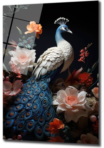 Tavus Kuşu Dekorati̇f Di̇key Cam Tablo, Ev Dekorasyon, Ofi̇s Dekorasyon fiyatları