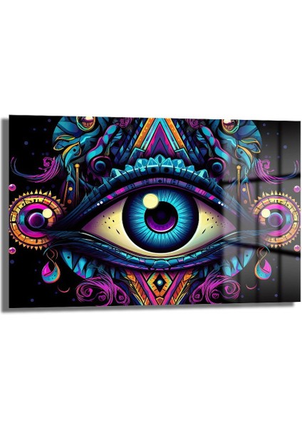 Soyut Anti̇k Göz Dekorati̇f Yatay Cam Tablo