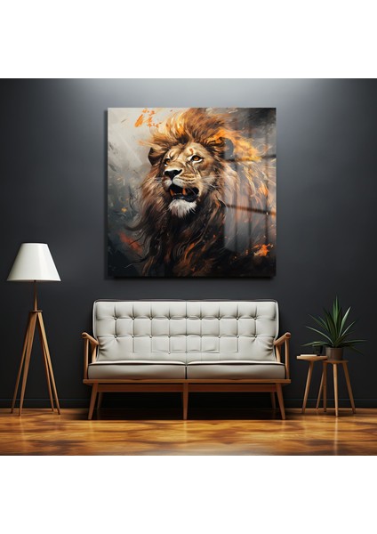 Kükreyen Aslan Kare Cam Tablo fırsatları