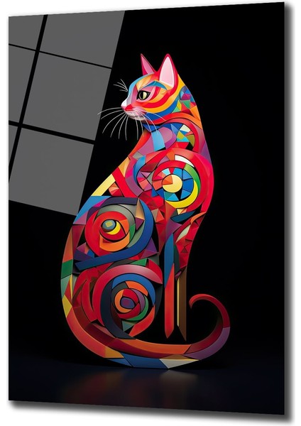 Renkli̇ Desenler Kedi̇ Dekorati̇f Di̇key Cam Tablo, Ev Dekorasyon, Ofi̇s Dekorasyon fiyatları