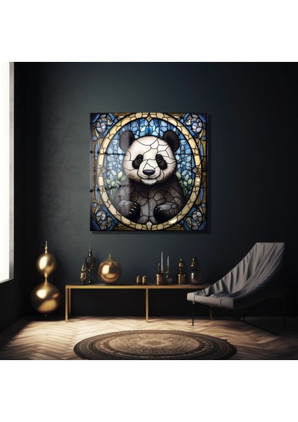 Panda Vitray Kare Cam Tablo