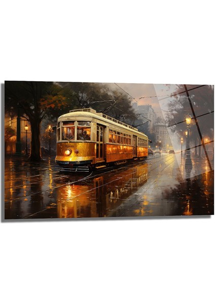 Yağlı Boya Görünüm Tramvay Dekorati̇f Cam Tablo, Ev Dekorasyon, Ofi̇s Dekorasyon