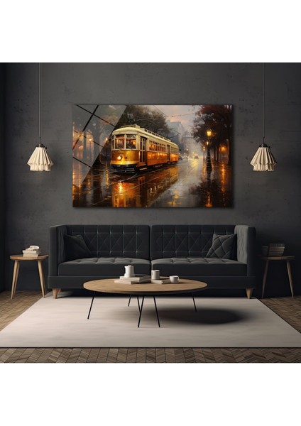 Yağlı Boya Görünüm Tramvay Dekorati̇f Cam Tablo, Ev Dekorasyon, Ofi̇s Dekorasyon modelleri