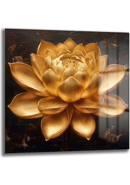 Altın Lotus Kare Cam Tablo