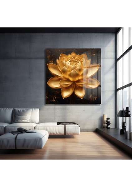 Altın Lotus Kare Cam Tablo fırsatları