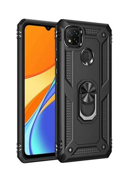 Xiaomi Redmi 9c Kılıf Yüzüklü Standlı Manyetikli Armor Zırh Kılıf
