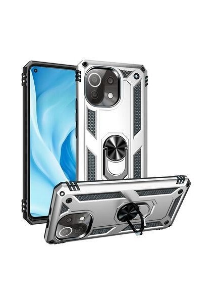 Xiaomi Mi 11 Lite Kılıf Yüzüklü Standlı Manyetikli Armor Zırh