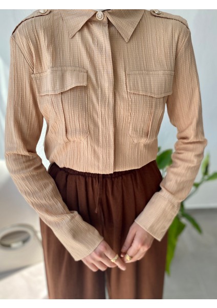 Rose Düğme Detaylı Gömlek Bej