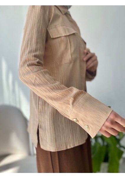 Rose Düğme Detaylı Gömlek Bej fiyatları