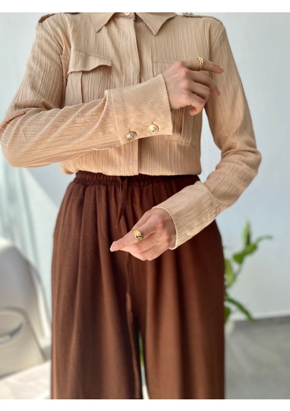 Rose Düğme Detaylı Gömlek Bej modelleri