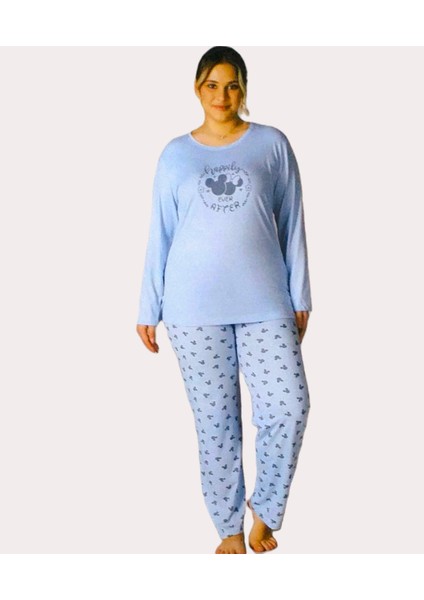 Büyük Beden Yazlık Uzun Kol Pijama Takımı