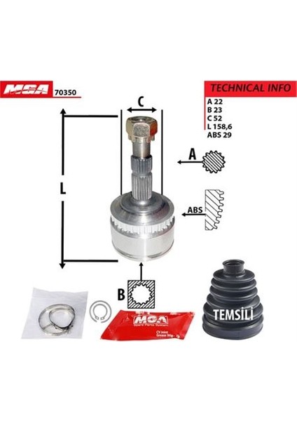 MGA-70350 Aks Kafası Dıs Abslı ( Opel : Corsa / Combo C 1...