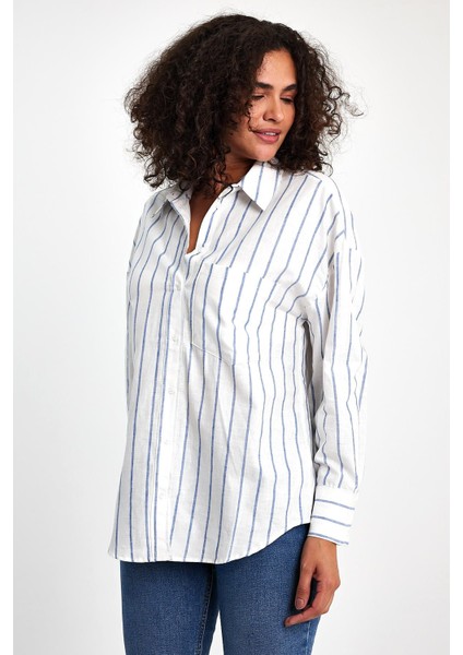 Mavi Çizgili Pamuklu Gömlek fiyatları