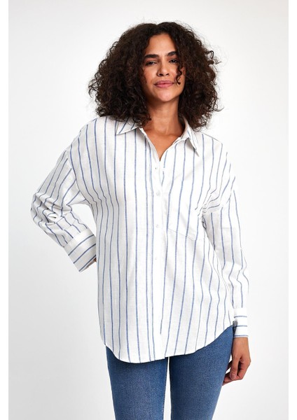 Mavi Çizgili Pamuklu Gömlek modelleri