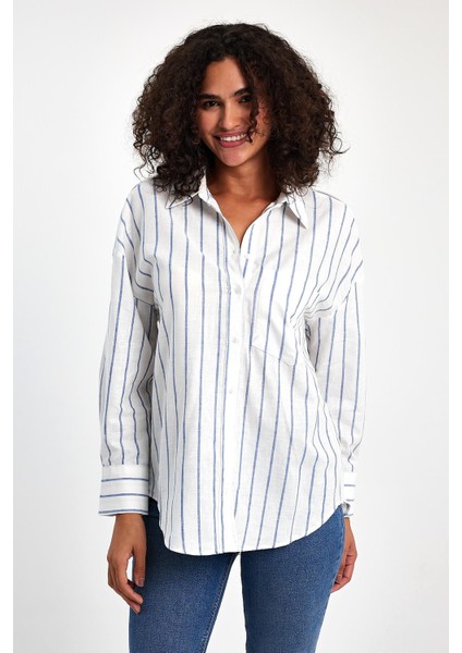 Mavi Çizgili Pamuklu Gömlek fırsatları