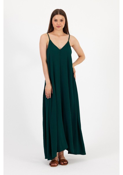 V Yaka Ayarlanabilir Omuz Askılı Uzun Elbise fiyatları