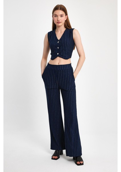 Çizgili Yelekli Pantolon Takım