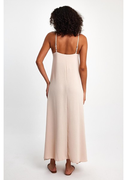 V Yaka Ayarlanabilir Omuz Askılı Uzun Elbise indirimleri