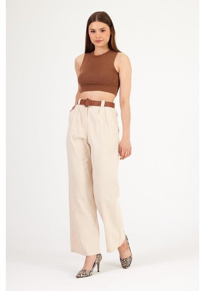 Kemerli Palazzo Gabardin Pantolon