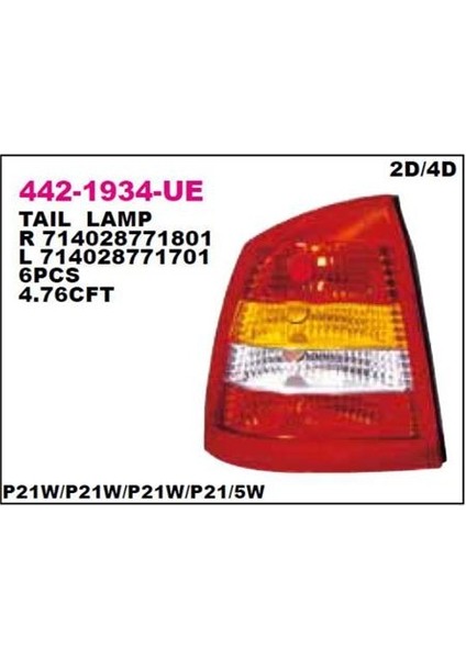 DPO-4421934R3UE Stop Lambası Duysuz Sag Opel Astra G 4kp...