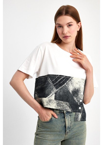 Denim Parçalı Tişört modelleri