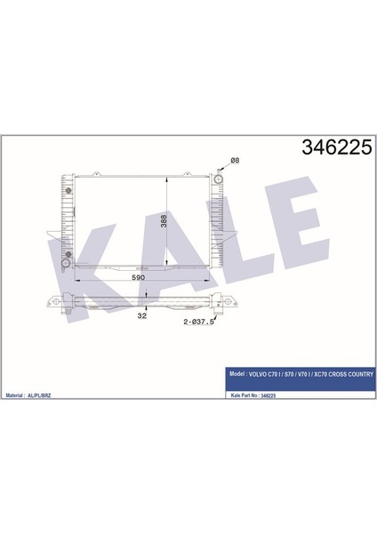 KLR-346225 Radyatör Al/pl/brz Volvo C70 I 1997-2005 S70 ...