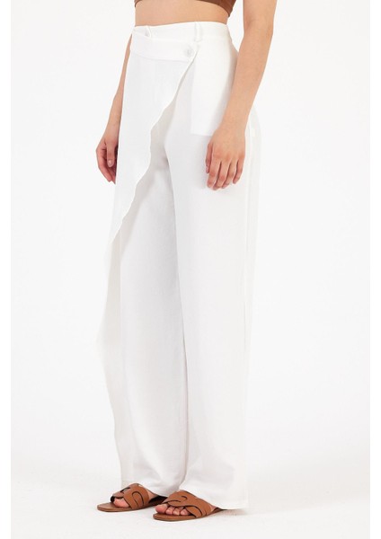 Kadın Belted Pantolon Geniş Paça Klasik Stil Polyester Beyaz fiyatları