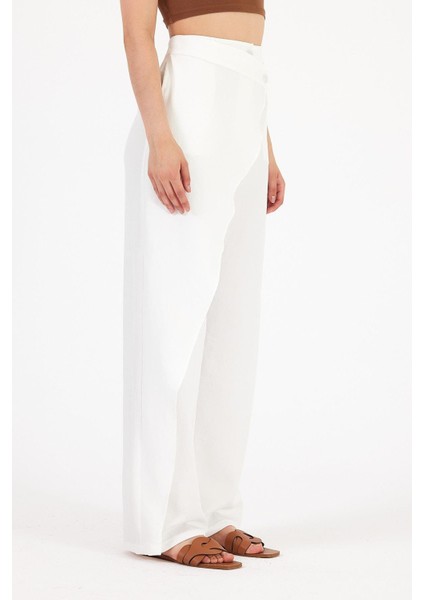 Kadın Belted Pantolon Geniş Paça Klasik Stil Polyester Beyaz indirimleri