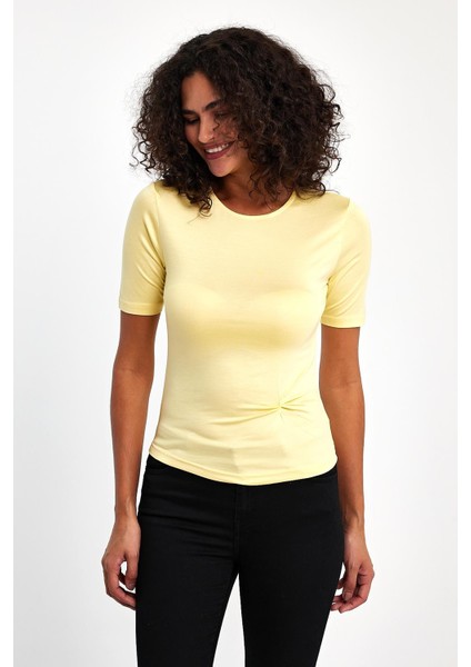 Kadın Büzgülü Tişört Günlük Tarz Bej Renk Kısa Kol Modal Polyester fiyatları