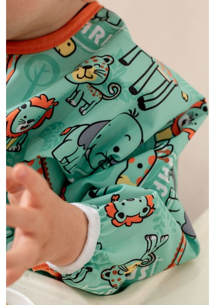 Bavetâ Safari Desenli Sıvı Geçirmez Uzun Kol Aktivite ve Mama Önlüğü 6-24 Ay