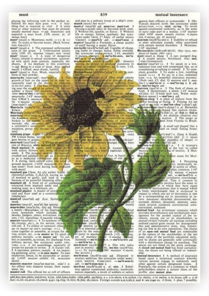 Ayçiçeği Vintage Sözlük Sayfası Ahşap Poster 20X29 cm