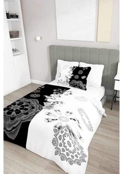 Amor Home Tek Kişilik Pike Takımı Jakar Dokuma Pamuklu 3D Black & White