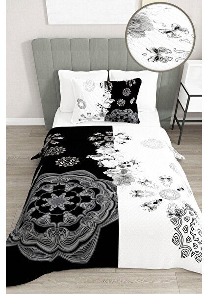 Amor Home Tek Kişilik Pike Takımı Jakar Dokuma Pamuklu 3D Black & White