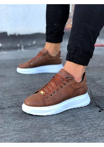 Erkek Yüksek Beyaz Taban Ayakkabı Taba Topuk Boyu 3 cm